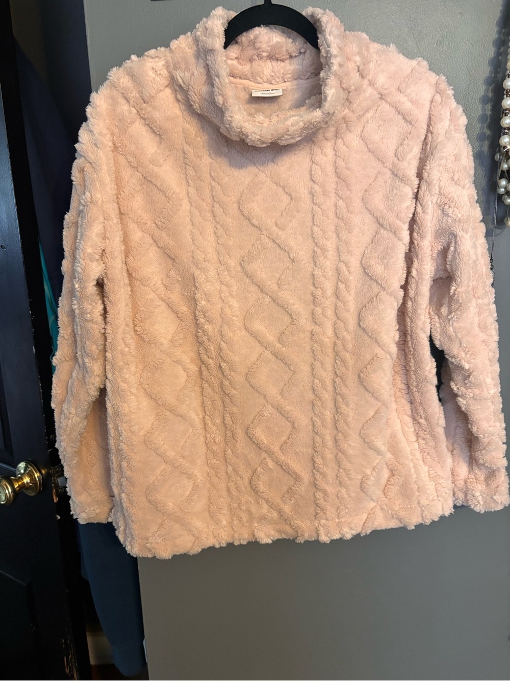 Eddie Bauer Blush Pink Plush Cable Turtleneck Sweater